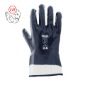 Нефтяные репеллент синие гладкие нитриловые перчатки с полной покрытием с защитной манжетой и подкладкой из хлопка